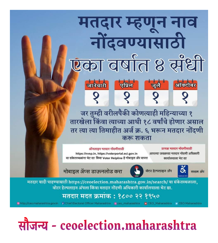 दादा मतदार म्हणून नाव नोंदवण्यासाठी आता वर्षातून ४ संधी..